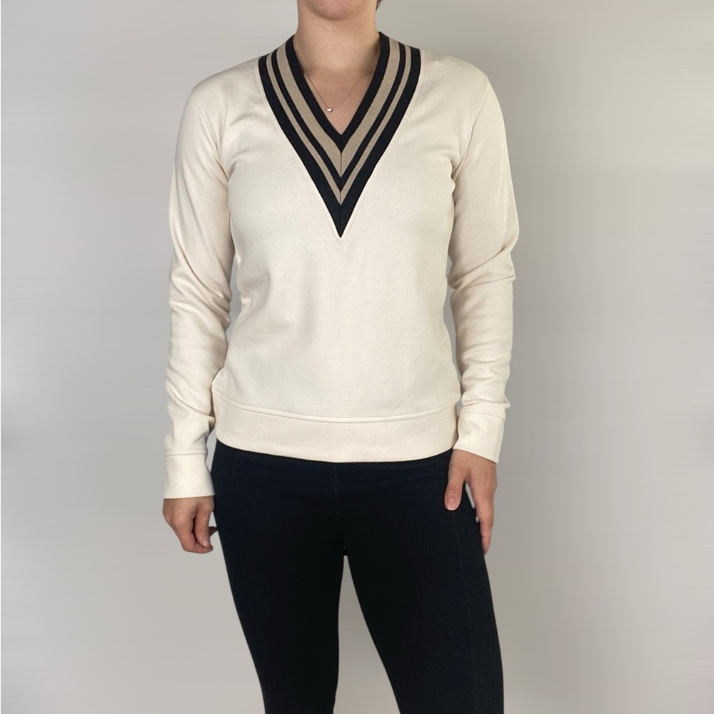SAINT + SOFIA Stripe‎ V Neck Pullover Sweater Casual Relaxed